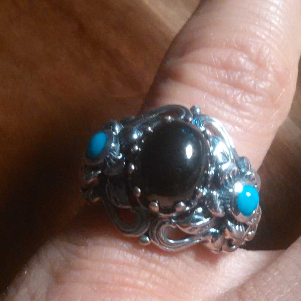Artisan Crafted Elite Shungite Sleeping Beauty Turquoise Sterling Silver Ring--6